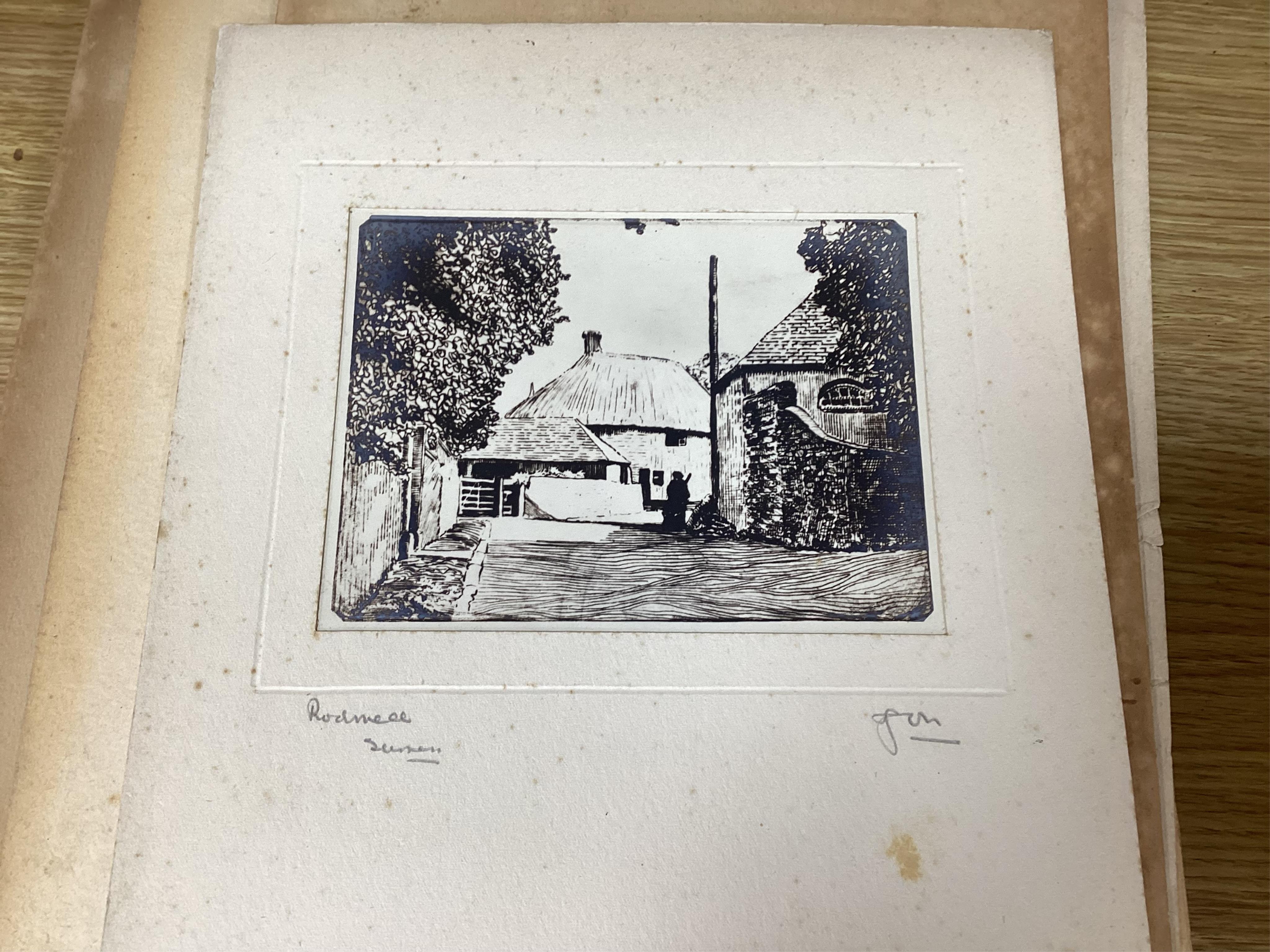 A large collection of various etchings, many signed in pencil, some local views, mounted, unframed